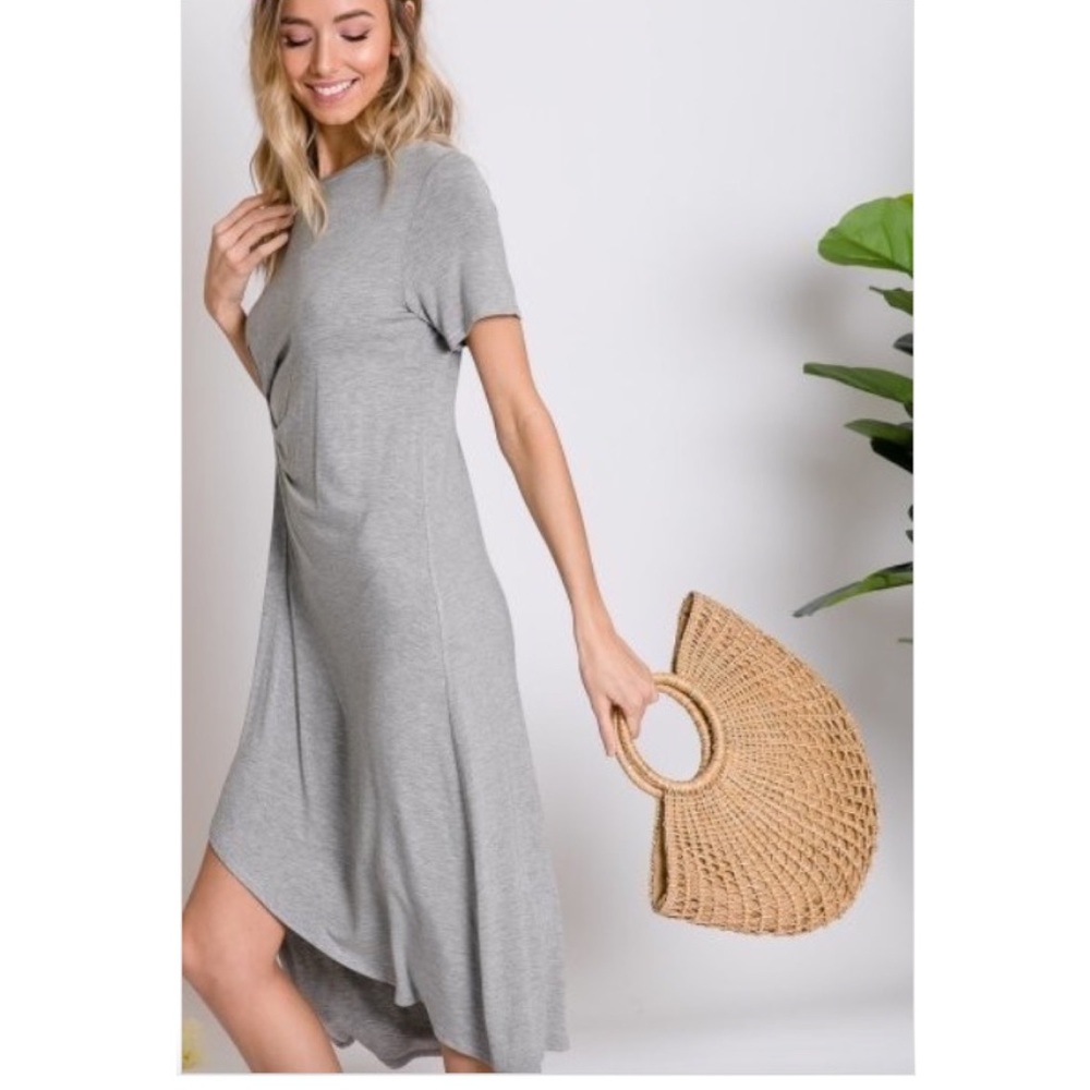 $ FIRM π·Gray Asymmetrical Midi Dress - Picture 3 of 5